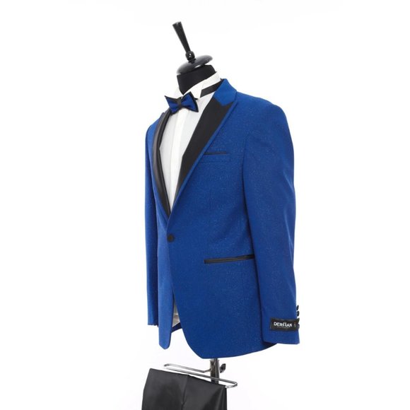 Derman Indigo Blue Pointed Collar Silvery Classic 2 Piece Tuxedo - Picture 4 of 5